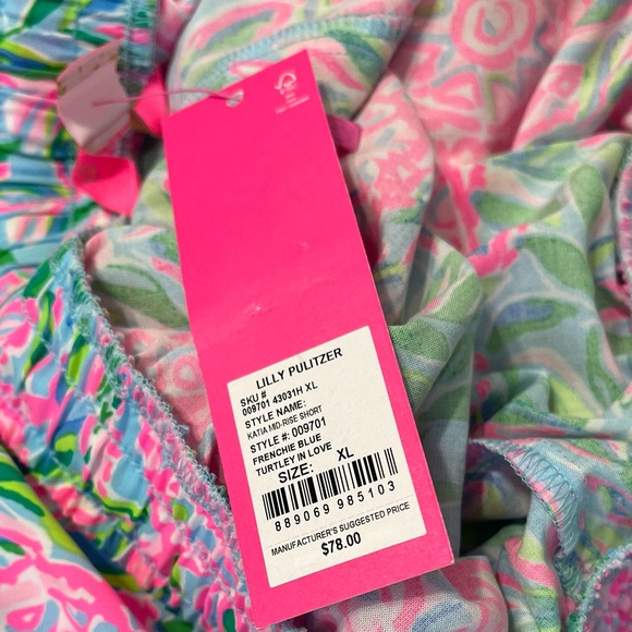 NWT Lilly Pulitzer KATIA MID-RISE SHORT, FRENCHIE BLUE TURTLEY IN LOVE Pink XL - Picture 6 of 8